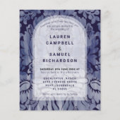 Budget Elegant Navy Blue Damask Wedding Uitnodigin (Voorkant)