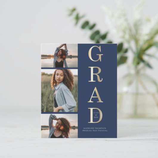 Budget Elegant Navy Blue Gold 3 Foto Afstuderen (Staand voorkant)