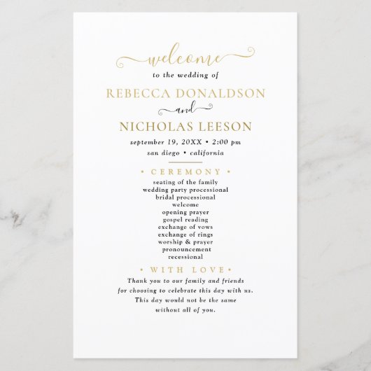 Budget Élégant programme de mariage de calligraphi (Devant)