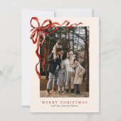 Budget Elegant Red Bow Christmas One Photo Feestdagenkaart (Voorkant)