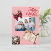 Budget Elegant Red Bow Christmas Photo Holiday Feestdagenkaart (Staand voorkant)