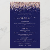 Budget Elegant Roos Gold Glitter Navy Wedding Menu (Voorkant)
