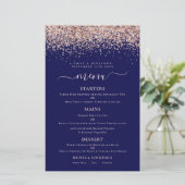 Budget Elegant Roos Gold Glitter Navy Wedding Menu (Staand voorkant)