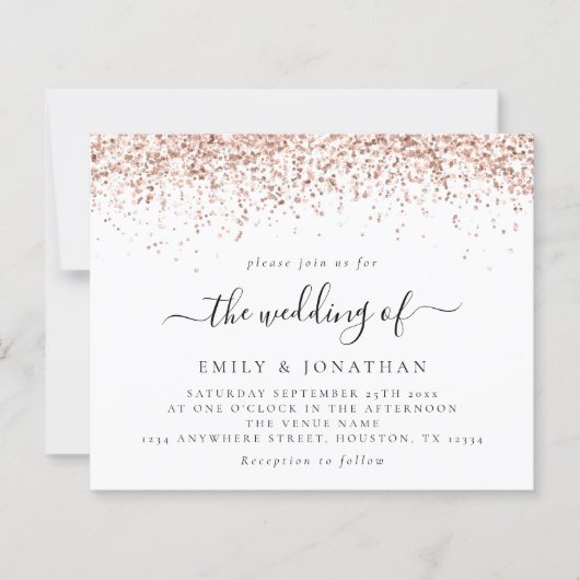 Budget Elegant Roos Gold Glitter Wedding Invite (Voorkant)