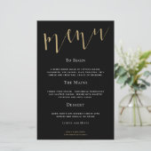 Budget Elegant Script Black Gold Weduwmenu (Staand voorkant)