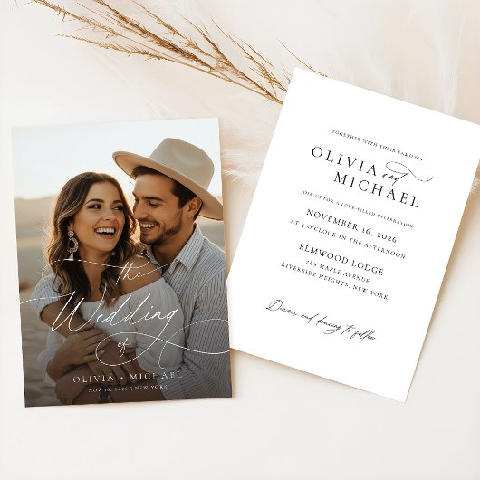 Budget Elegant Script Boho Photo Wedding Invites