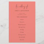 Budget Elegant Script Coral Roos Wedding Programme (Voorkant)
