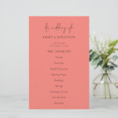 Budget Elegant Script Coral Roos Wedding Programme (Staand voorkant)