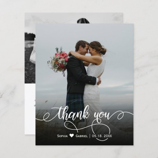 Budget Élégant script de mariage Carte de remercie (Devant / Derrière)