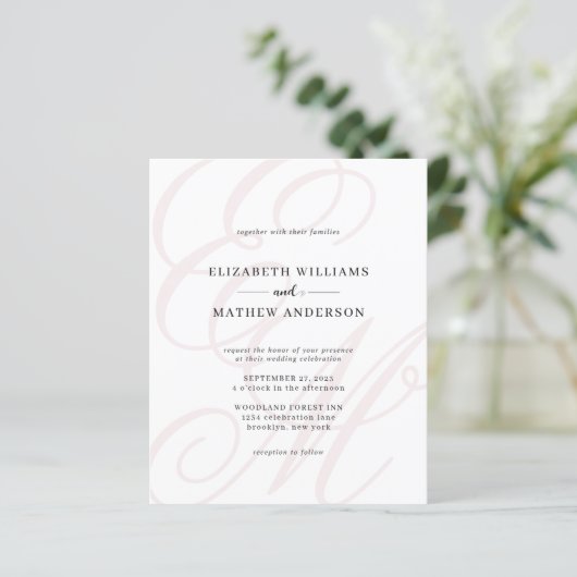 Budget Elegant Script Dusty Roze Monogram Bruiloft (Staand voorkant)