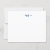 Budget Elegant Script Monogram Dusty Blue Notecard