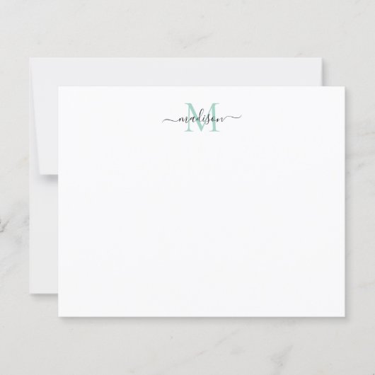 Budget Elegant Script Monogram Mint Green Notecard (Voorkant)