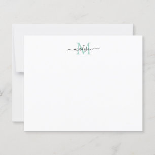 Budget Elegant Script Monogram Mint Green Notecard