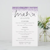 Budget Elegant Script Paars Glitter Wedding Menu (Staand voorkant)