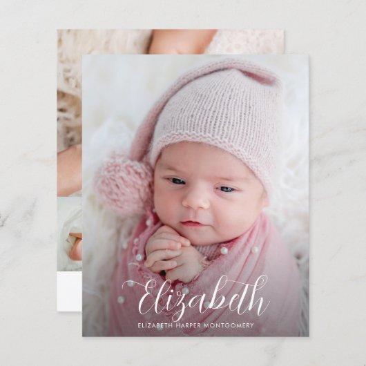 Budget Elegant Script Photo Birth Notice (Voorkant / Achterkant)