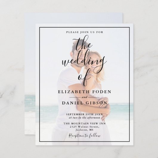 Budget Elegant Script Photo Wedding Invitation (Voorkant / Achterkant)