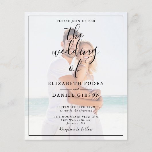 Budget Elegant Script Photo Wedding Invitation (Voorkant)