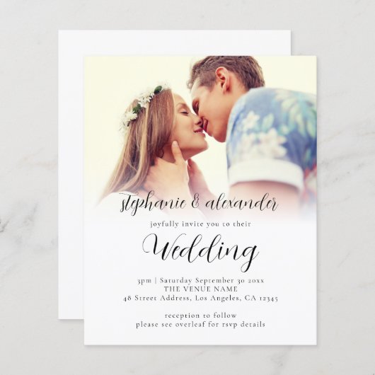 Budget Elegant Script QR Code Weddenschap met foto (Voorkant / Achterkant)