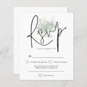 Budget Elegant Script Sage Gold Foliage RSVP (Voorkant / Achterkant)