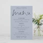 Budget Elegant Script Stof Blauw Huwelijksmenu (Staand voorkant)