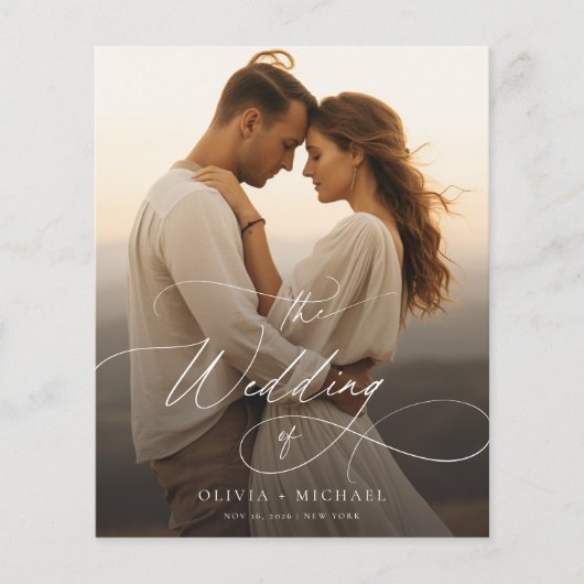 Budget Elegant Script Sunset Foto Bruiloft uitnodi (Voorkant)