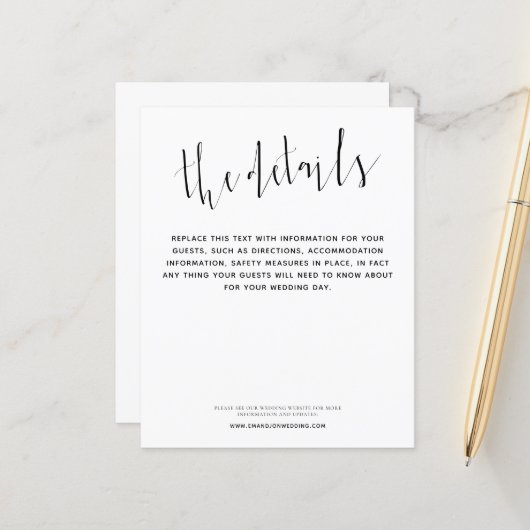Budget Elegant Script Weddenschap Details Enclosur (Voorkant / Achterkant in situ)