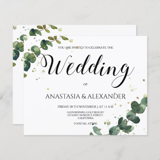 BUDGET/Elegant simpele trouwuitnodiging. (Voorkant / Achterkant)