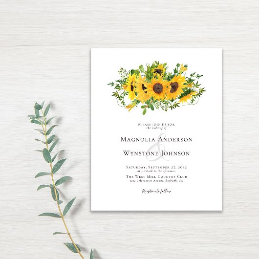 Budget Elegant Sunflower Wedding Uitnodiging