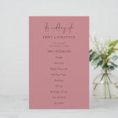 Budget Élégant Texte Dusty Rose Wedding Programme (Debout devant)
