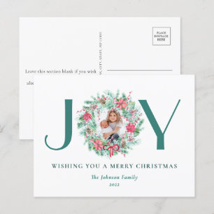 Budget Elegant Waterverf JOY & Foto Kerstmis Feestdagenkaart