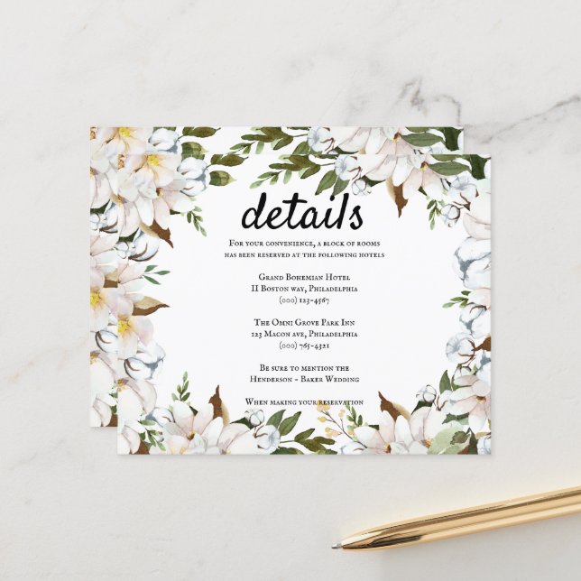 Budget/Elegant Wedding Details Card. Uitnodiging (Voorkant / Achterkant in situ)