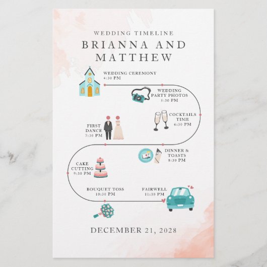Budget Elegant Wedding Icons Itinerary Programme Briefpapier (Voorkant)