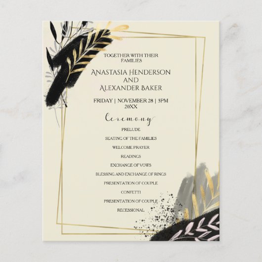Budget Elegant Wedding Program card. Flyer (Voorkant)