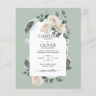 BUDGET Elegant White Roses Arch Wedding Invite Flyer