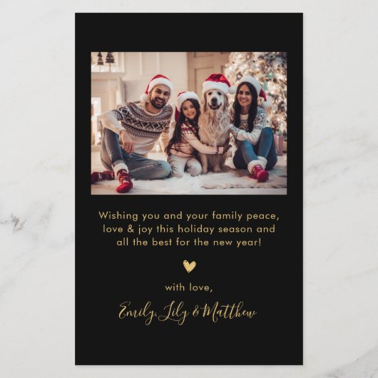 Budget Elegant Zwart Goud 5 Foto Kerst Kaart (Achterkant)