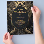 Budget Elegante Art Deco Peacocks Bruiloft Flyer (Hand)