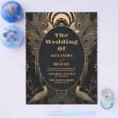 Budget Elegante Art Deco Peacocks Bruiloft Flyer (Enkel)