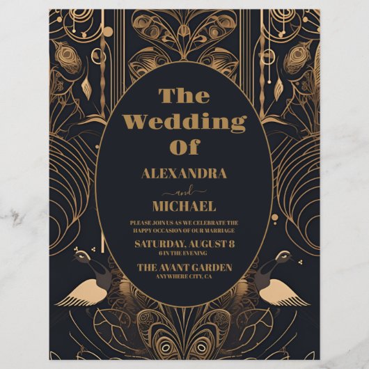 Budget Elegante Art Deco Peacocks Bruiloft Flyer (Voorkant)
