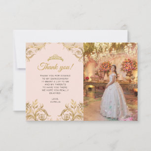 BUDGET Elegante Blush Pink Gold Foto Quinceañera Notitiekaartje