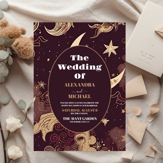 Budget Elegante Bourgondische Gouden Hemelbruiloft