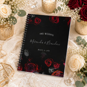 Budget Elegante Rood Zwart Bloem Bruiloftsplanner Notitieboek