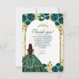 Budget Elegante Smaragd Bloemen Foto Quinceañera Bedankkaart