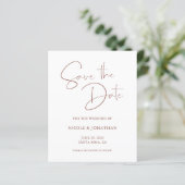 Budget Elegante Terracotta Script Save the Date (Staand voorkant)
