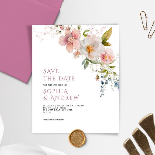 Budget Elegante Wildbloemen Bruiloft Save the Date
