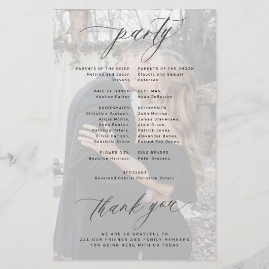 Budget elegante zwart wit foto bruiloft programma (Achterkant)