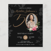 Budget Elegante Zwarte 50ste Verjaardag Uitnodigin (Voorkant)