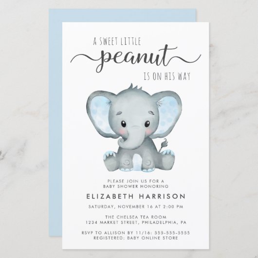 Budget Elephant Blue Baby shower Invitation (Voorkant / Achterkant)