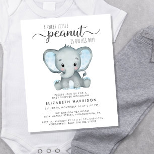 Budget Elephant Blue Baby Shower Uitnodiging