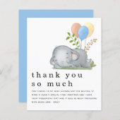 BUDGET Elephant Blue Boy Baby shower Dank u wel (Voorkant / Achterkant)