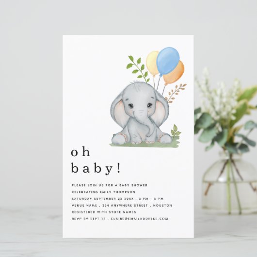 Budget Elephant Blue Boy Baby shower Uitnodiging (Staand voorkant)